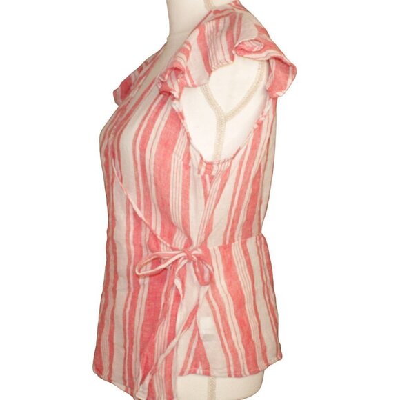 Old Navy Women’s Small Wrap Linen Blend Peach/White Short Sleeve Top - Picture 3 of 7